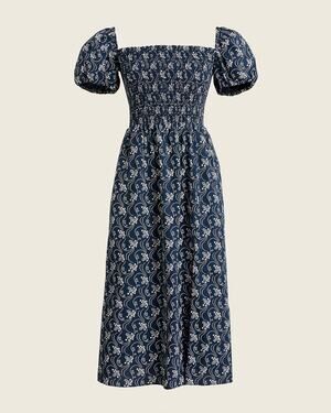 J. Crew Short-Sleeve Smocked Dress in Starry Swirl Navy Size Small